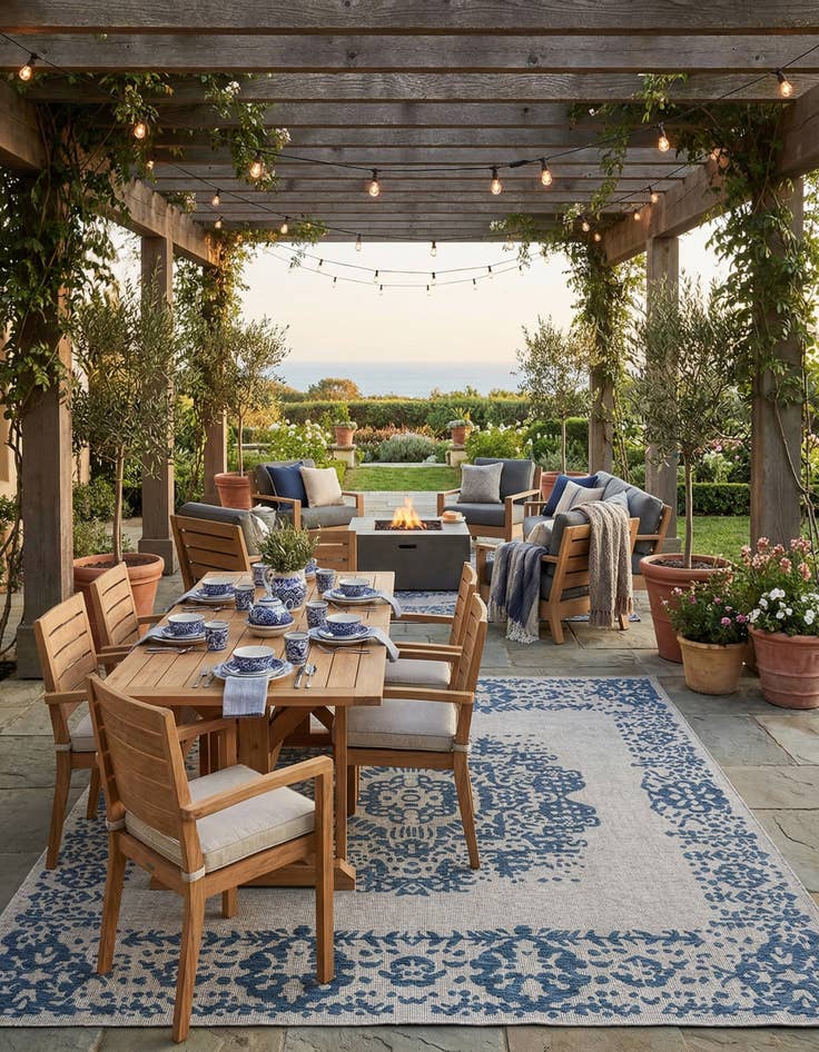 Detail image of 13' x 13'  Washable Traditional Indoor / Outdoor Square Rug