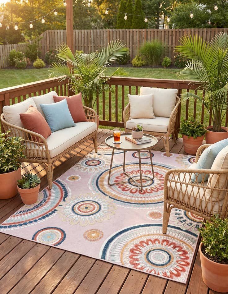 Detail image of 6' 4 x 9'  Washable Botanical Indoor / Outdoor Rug