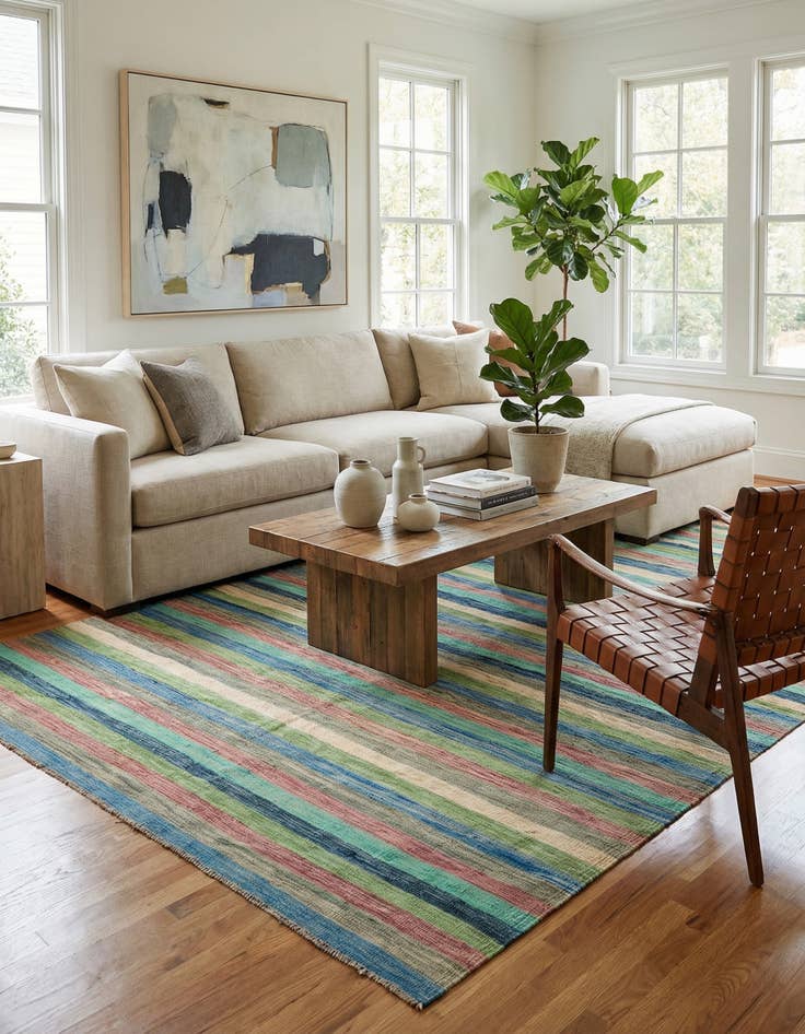 Detail image of  6' 8 x 9' 9  Hand Woven Kilim Modern Wool Rug