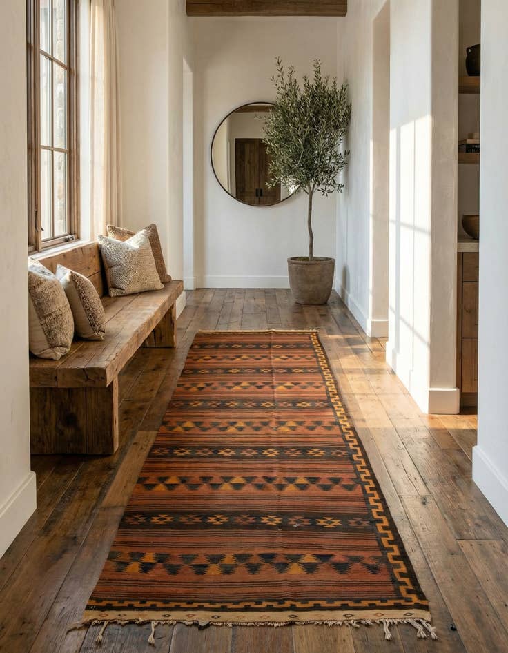 Detail image of 4' 6 x 13' 1  Hand Woven Kilim Fars Wool Runner Rug