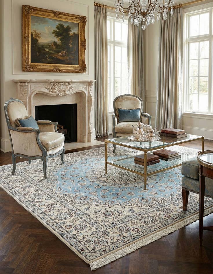 Detail image of  6' 6 x 6' 8  Hand Knotted Nain Rug