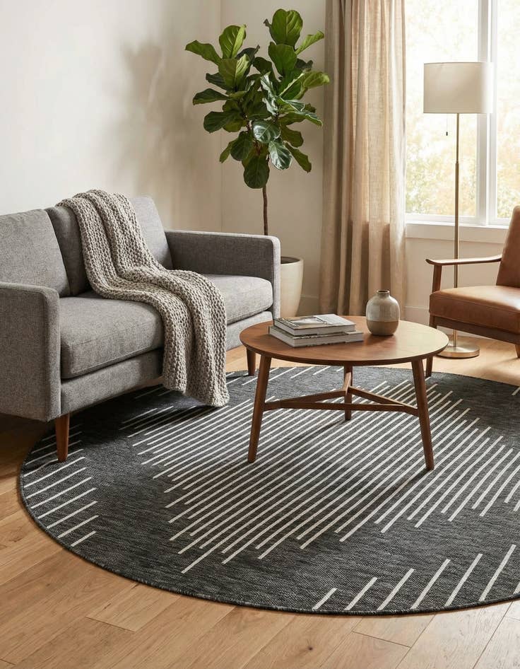 Detail image of 6' x 6'  Washable Modern Indoor / Outdoor Round Rug