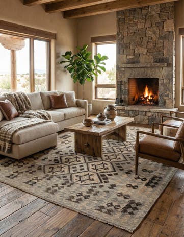 6' 11 x 9' 5 Hand Woven Kilim Maymana Wool Rug