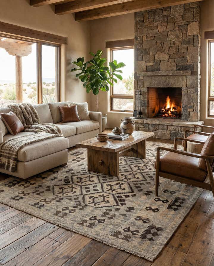 6' 11 x 9' 5 Hand Woven Kilim Maymana Wool Rug