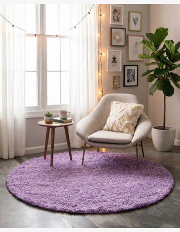Lilac Solid Shag Round Rug