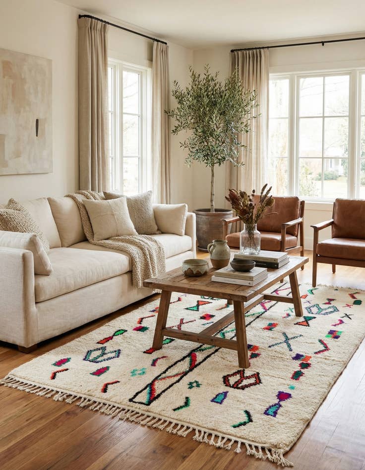 Detail image of 4' 8 x 8' Hand Knotted Moroccan Wool Rug