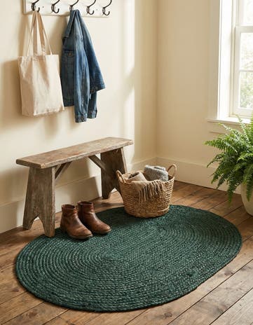 Green Handmade Braided Jute Oval Rug