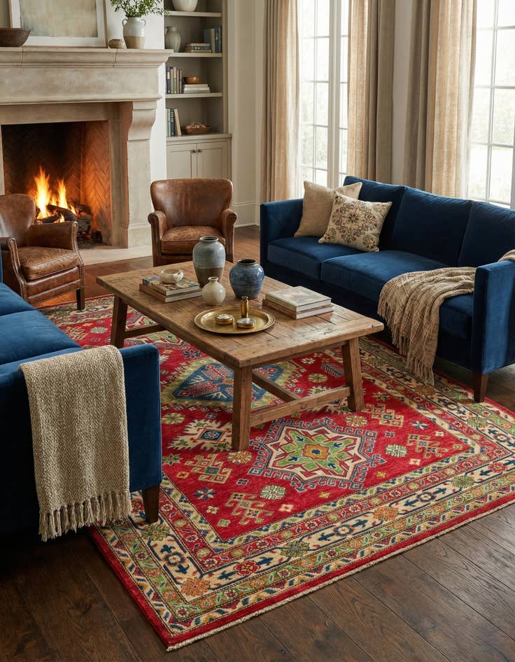 Detail image of 6' 2 x 9'  Hand Knotted Kazak Rug