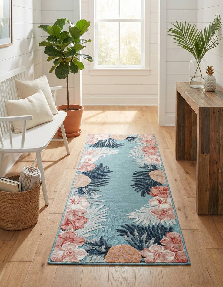 Detail image of 2' 2 x 6' Easy-Clean Botanical Indoor / Outdoor Runner Rug