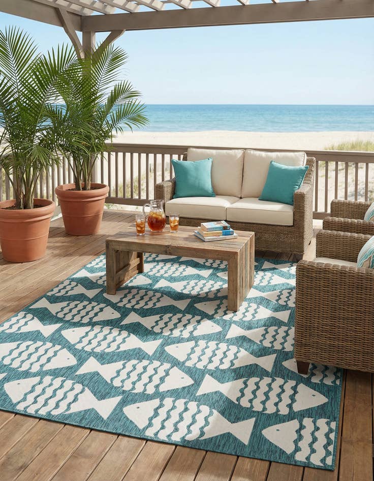 Detail image of 7' 10 x 10'  Washable Coastal Indoor / Outdoor Rug