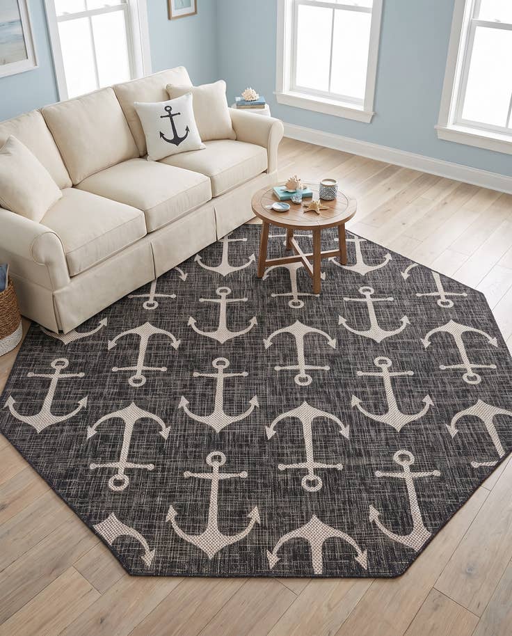 Vue détaillée : 240cm x 240cm Facile à nettoyer Coastal Tapis Intérieur / Extérieur Octogone