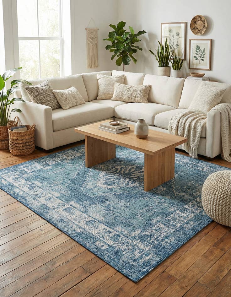 Detail image of 5' 3 x 5' 3  Washable Traditional Indoor / Outdoor Square Rug