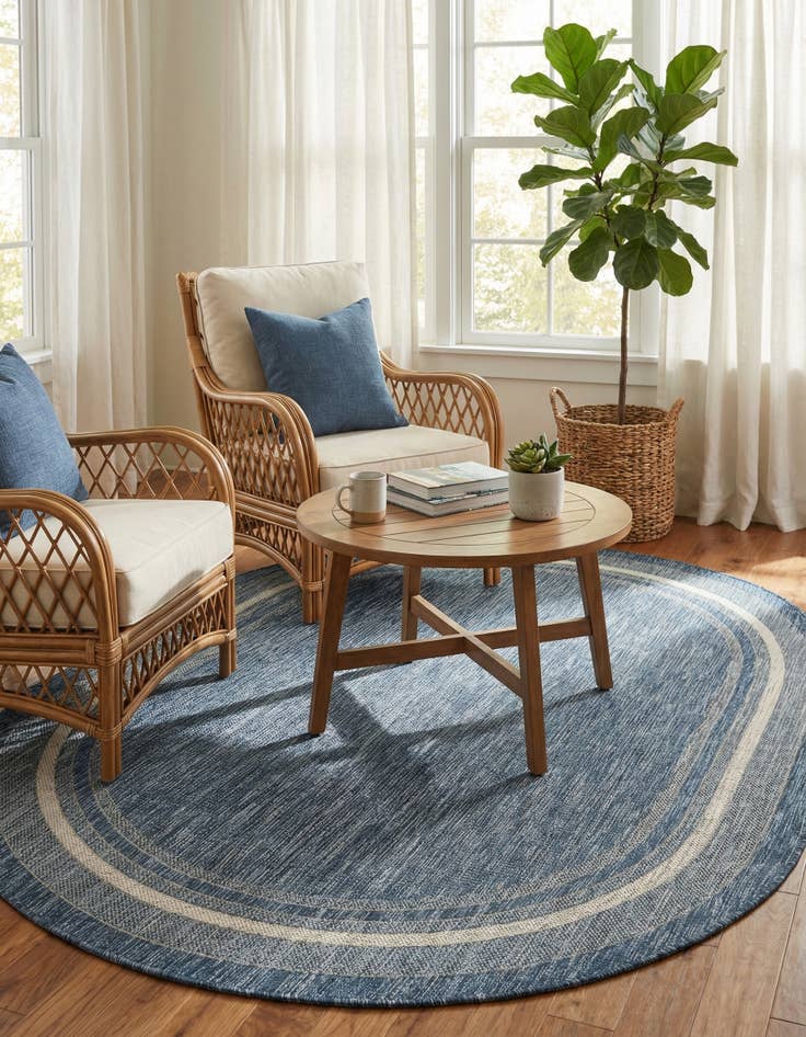 Detail image of 5' 3 x 8'  Washable Border Indoor / Outdoor Oval Rug