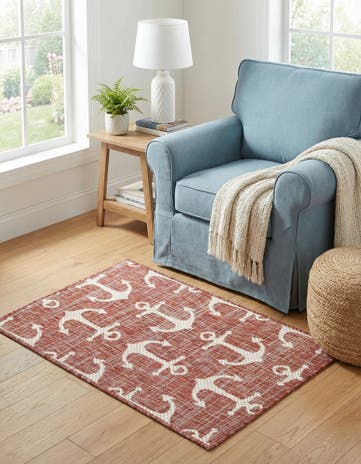 Rust Red Easy-Clean Coastal Indoor / Outdoor Rug