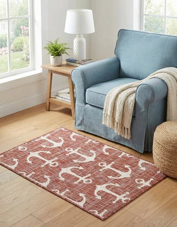 Rust Red Easy-Clean Coastal Indoor / Outdoor Rug