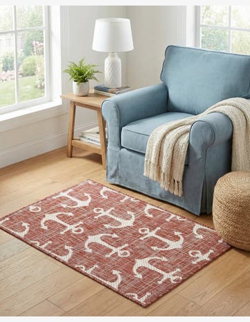 Rust Red Easy-Clean Coastal Indoor / Outdoor Rug