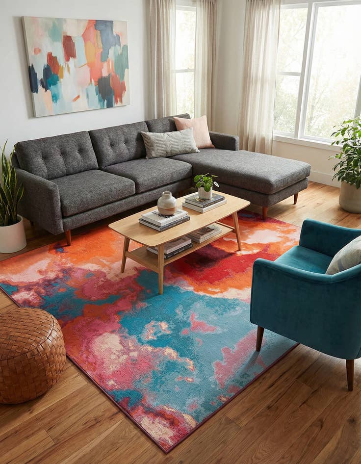 Detail image of  7' 10 x 7' 10  Washable Modern Indoor / Outdoor Square Rug