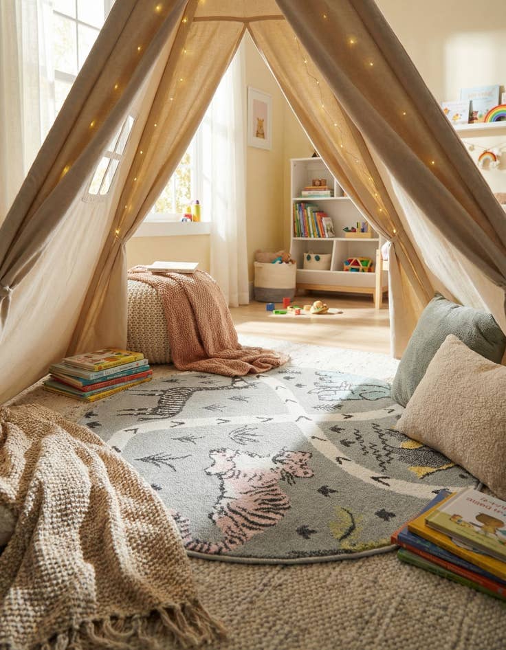 Detail image of 3' 3 x 3' 3 Animals Whimsy Kids Round Rug