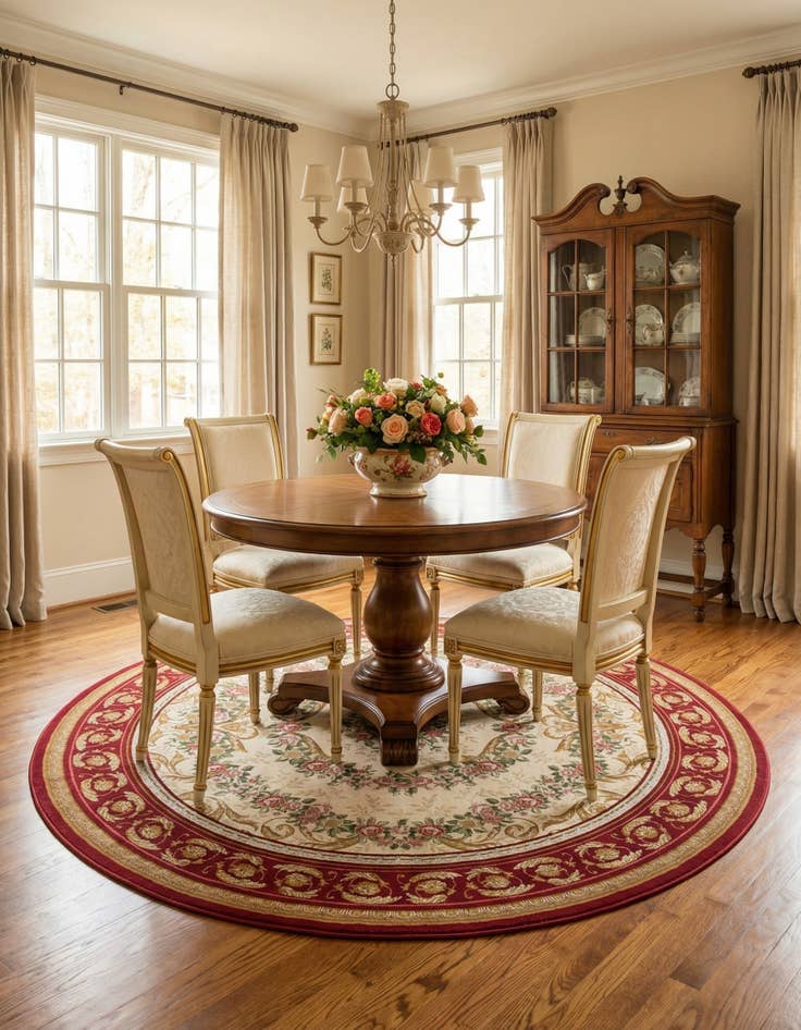 Detail image of 7' 10 x 7' 10  Washable Traditional Indoor / Outdoor Round Rug