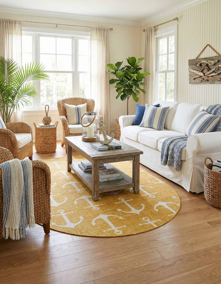 Detail image of 5' 3 x 8'  Washable Coastal Indoor / Outdoor Oval Rug