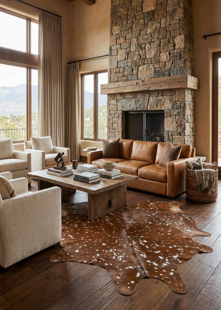 6' 8 x 7' Cowhide Leather Freeform Rug