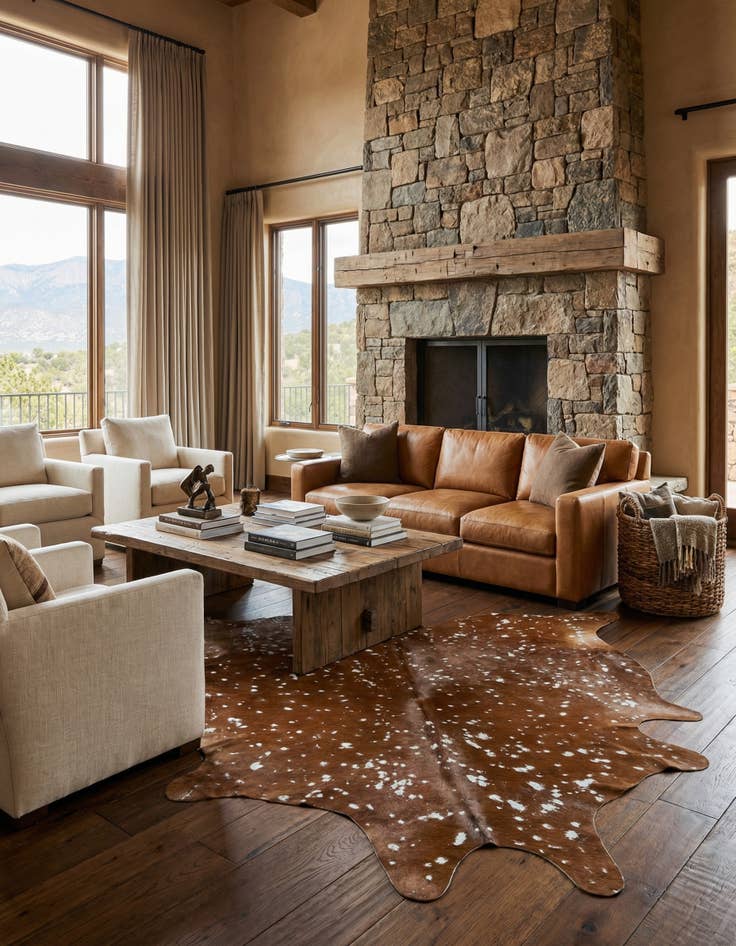 Detail image of  6' 8 x 7' Cowhide Leather Freeform Rug