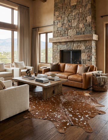 6' 8 x 7' Cowhide Leather Freeform Rug
