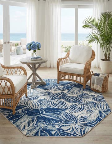 Navy Blue Blossom Octagon Rug