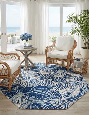Navy Blue Blossom Octagon Rug