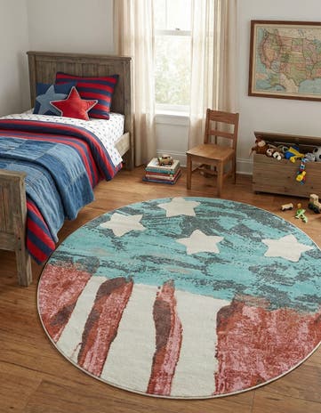 6' 1 x 6' 1 American Flag Whimsy Kids Round Rug