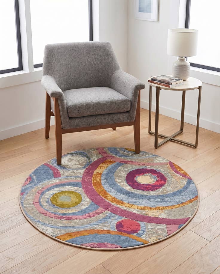 Detail image of 3' x 3' Easy-Clean Modern Indoor / Outdoor Round Rug