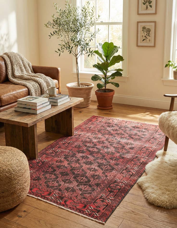 Detail image of 3' 7 x 7'  Hand Knotted Ultra Vintage Persian Wool Rug