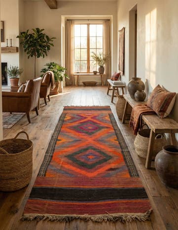3' 10 x 10' 3 Hand Woven Kilim Fars Wool Runner Rug