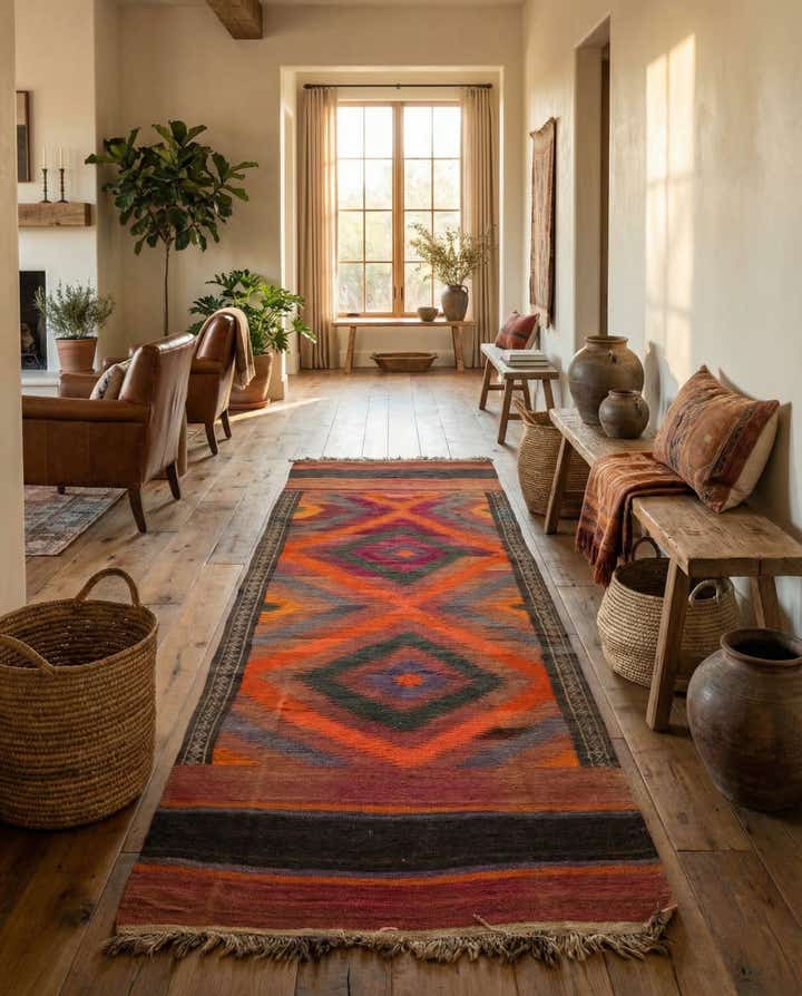 3' 10 x 10' 3 Hand Woven Kilim Fars Wool Runner Rug
