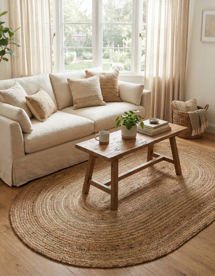 Detail image of  5' 1 x 8'  Hand Braided Jute Oval Rug