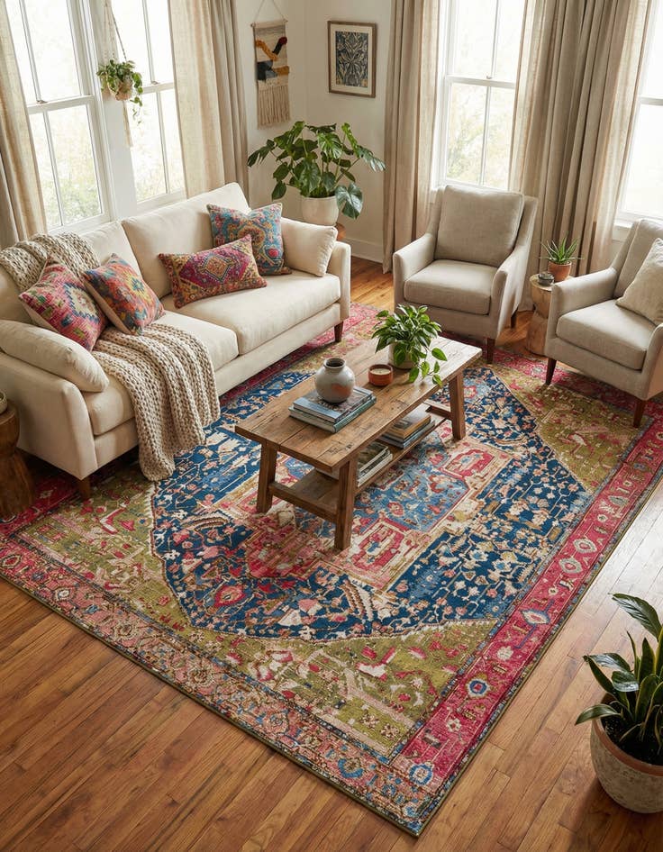 Detail image of  7' 10 x 11'  Washable Traditional Indoor / Outdoor Rug