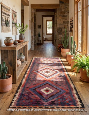 4' 2 x 9' 9 Hand Woven Kilim Fars Wool Runner Rug