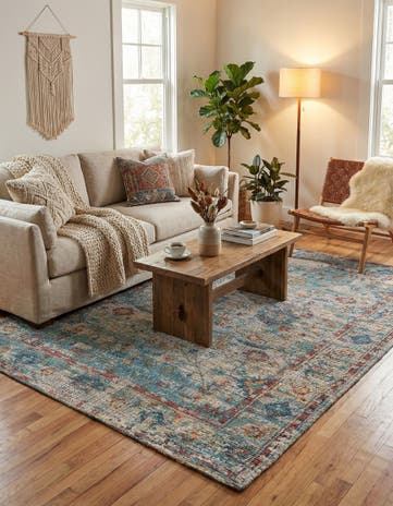 Teal blue Hand Woven Chenille Jute Rug