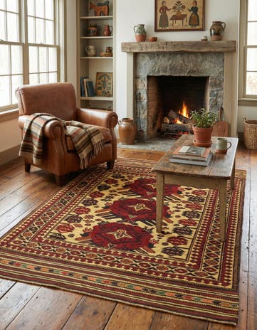 4' 3 x 6' 4 Hand Knotted Sumak Wool Rug