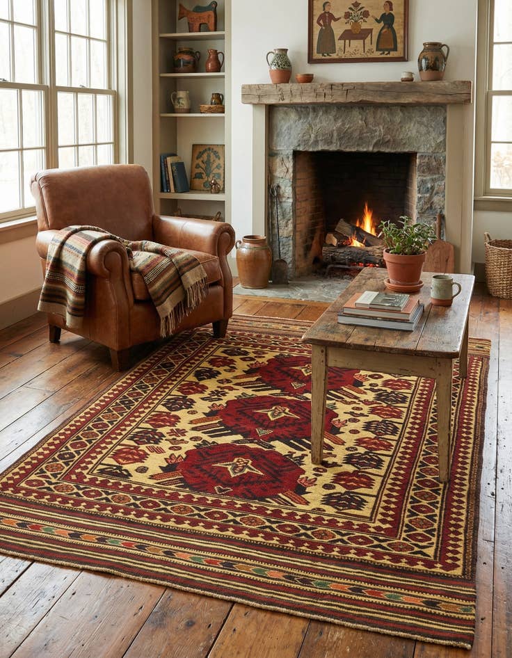 Detail image of  4' 3 x 6' 4  Hand Knotted Sumak Wool Rug