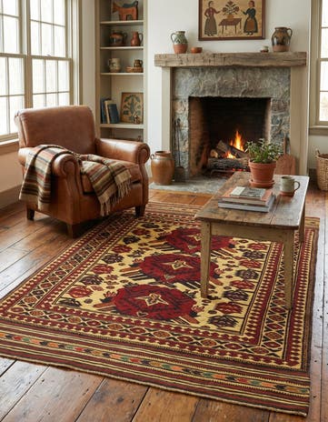 4' 3 x 6' 4 Hand Knotted Sumak Wool Rug