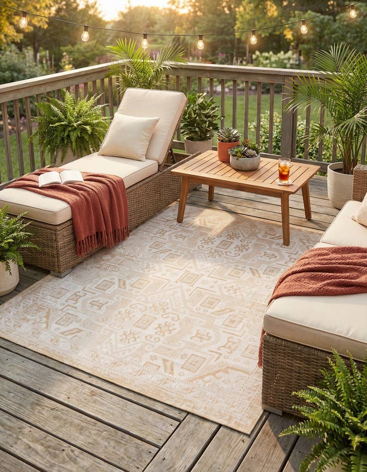 Detail image of  7' 10 x 7' 10  Washable Aztec Indoor / Outdoor Square Rug