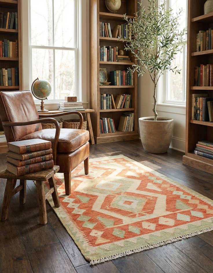 Detail image of 2' 10 x 4' 2 Hand Woven Kilim Waziri Wool Rug