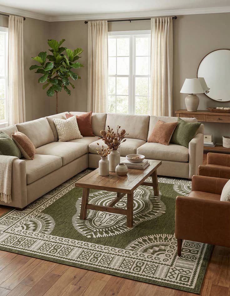 Detail image of  10' x 10'  Washable Traditional Indoor / Outdoor Square Rug