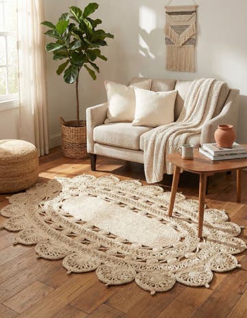 Ivory Handmade Braided Jute Oval Rug