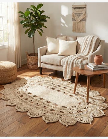 4' 1 x 6' 1 Handmade Braided Jute Oval Rug