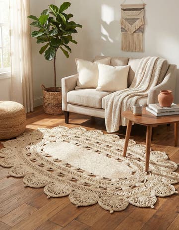 Ivory Handmade Braided Jute Oval Rug