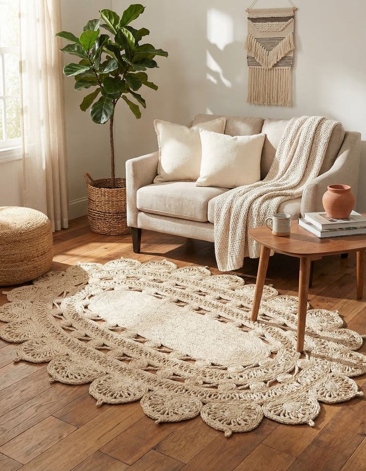 4' 1 x 6' 1 Handmade Braided Jute Oval Rug