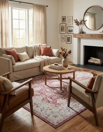 Burgundy Red Washable Timeless Square Rug