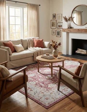 Burgundy Red Washable Timeless Square Rug